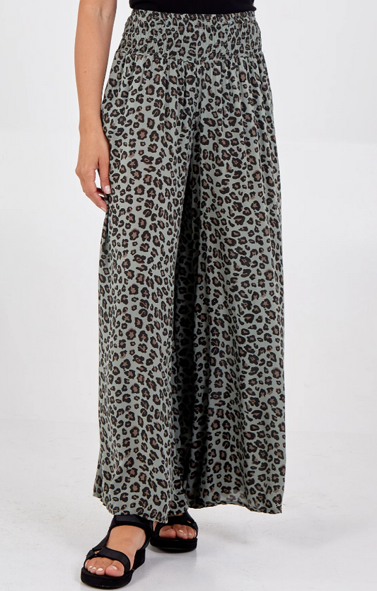 Leopard Wide Leg Trs - Grey